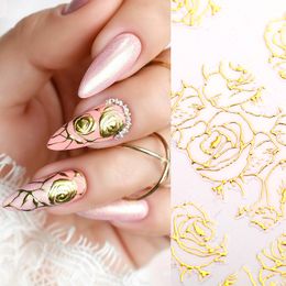 metallic nail decals UK - Gold D Nail Art Stickers Hollow Decals Mixed Designs Adhesive Flower Metallic Nail Tips Decorations Salon Accessories Sheet