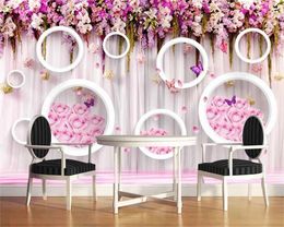 Wall Papers Home Decor 3d Flower Circle Rose Flower Simple Background Wall Romantic Decorative Silk Mural Wallpaper