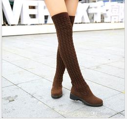 Stivali moda Autunno / inverno scarpe femminili sopra il ginocchio Gli stivali piatti da donna in lana sexy caldi lunghi barili alti taglia Eur 35-40