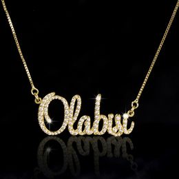 Gold Nameplate Necklace Custom Name Necklace with Full Zircon Bling Jewellery for Women