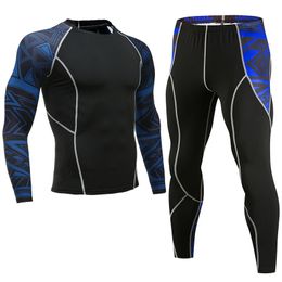 Men's tracksuit compression long-sleeved suit 3D printing T-shirt joggers base layer leggings fitness clothing tracksuit290E