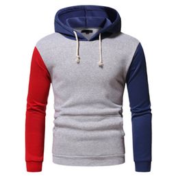 Patchwork Long Sleeve Mens Hoodies Fashion Trend Loose Tricolor Pullover Sweatshirts Tops Designer Male With Pockets Casual Hooded Sweaters