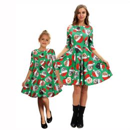 Neue Katze Weihnachten Drucken Mutter Und Tochter Passenden Mid Sleeve Kleid Europäischen Und Amerikanischen Mode Kleid Weibliche Mode Stil