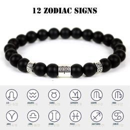 2021 New Fashion the Zodiac Charms Matte Blackstone Bead Identification Bracelet Men Womens Constellation Bracelet Handemade Jewellery