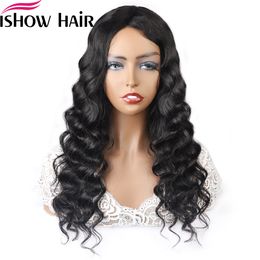 Ishow Brazilian Loose Deep Straight Human Hair Wigs Peruvian Curly None Lace Wigs Water Machine Made Wig Malaysian Body