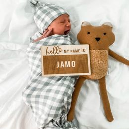 A857 Newborn Infant Baby Swaddle Wrap Sleeping Blanket Baby Soft Plaid Swaddle Blanket Sleep Sack with Hat