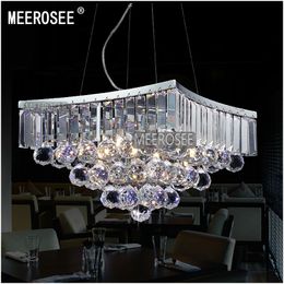 Square Shape Clear K9 Crystal Chandelier Light Modern Silver Pendant Lighting Fixture for Dining Room Suspension Lamp Luminaire MD8795