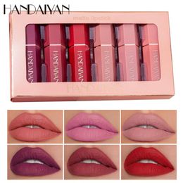 6 Colors/Set HANDAIYAN Lipstick Lips Matte Fashion Lip gloss Lip Glaze Waterproof Long lasting Lipstick