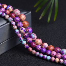 sediment jasper beads UK - 4 6 8 10 12mm Loose Round Purple Blue Imperial Jasper Beads For Jewelry Making Sea Sediment Jasper Stone Beads DIY