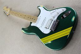 Factory Custom Metal Green Electric Guitar with Maple Fretboard,SSH Pickups,White Pickguard,Chrome Hardware,Can be Customized