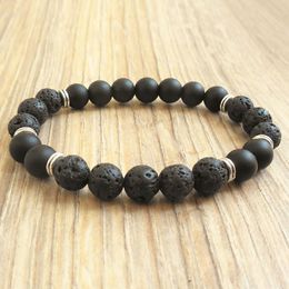 MG0777 New Arrival Design Men`s Bracelet Natural 8 mm Lava Stone Energy Protection Stretch Bracelet Matte Black Onyx Jewellery