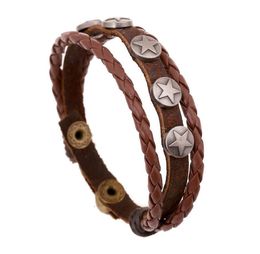 2020 Hot sale Fashion Multi layer genuine leather bracelet Five stars Snap button Bracelet men's Bracelet size 6mm*22cm