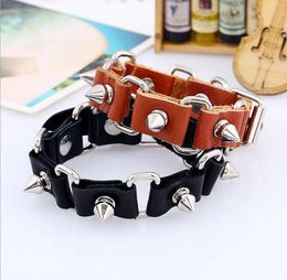 Non mainstream trend man rivet Belt buckle locomotive Leather Bracelet Fashion Leather Bracelet brown black choice size 15mm*24cm