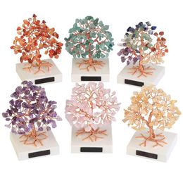 1pc Mini Healing Crystal Money Tree Handmade Copper Wire Wrapped Tumbled Gemstone Tree Feng Shui Ornaments Home Decor