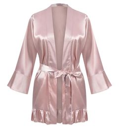 Pink Women's Sleepwear Women Satin Dress Nightgown Soft Belt Lingerie Bath Robe Bathrobe Pajama Nightdress Lady Sexy Lace Up Sleepwear