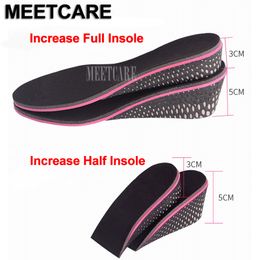 Invisible Height Increase Full Length Half Pad Memory Foam Pink Insoles for Shock Absorption Lift Heel For Men Women 5cm/3cm Up