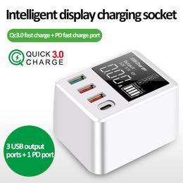 QC3.0 Intelligent Quick Charger Socket With Display 4 USB Charger Wall Travel Mobile CellPhone Charger Adapter for samsung Xiaomi