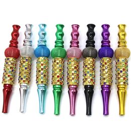 Smoking Pipes Metal Inlaid Diamond Bead Mouthpiece Hookahs Dismountable Smoking Mouth Smoke Philtre Mouthpiece Drip Pipe Accessories LSK877