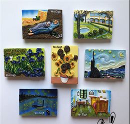 Fridge Magnets World famous painting series Van Gogh sunflower star sky resin refrigerator paste three dimensional magnetic