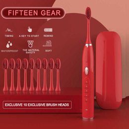 Sonic Electric Toothbrush with 10 Replacement Brush Heads Ultrasonic Rechargeable Electronic Teeth brush Top Quality Smart Chip