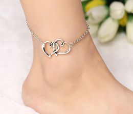 Retro Punk New Summer Fashion Anklets Wild Love Heart-shaped Double-hearted Anklet Lady Anklet Wholesale