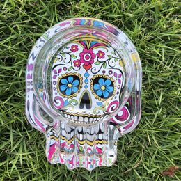 Cool Mini Colourful Thick Glass Skull Portable Ashtrays Herb Tobacco Cigarette Smoking Bracket Ashtray Case Innovative Design Ghost Head DHL