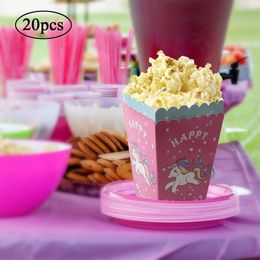 20pcs Unicorn Design Paper Popcorn Boxes Party French Fries Kids Party Treat Boxes Snack Container Kids Birthday Party Supplies