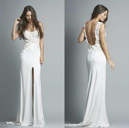 Elegant Mermaid Wedding Dresses Illusion V Neck Lace Appliques Short Sleeve Bridal Gowns Sweep Train Front Split robe de mariée