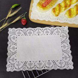 140 Pcs/Set Rectangular Flower Bottom Lace Paper Kitchen Oil-Absorbing Disposable Snack Bread Cake Pad Papers