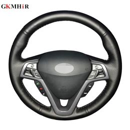 DIY Hand-stitched Black Artificial Leather Car Steering Wheel Cover for Hyundai Veloster 2011 2013 2012 2014 2015 2016 2017 2018