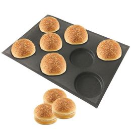 8 Cavity Silicone Hamburger Bread Forms Perforated Bakery Mould Non Stick Baking Sheets Fit Half Pan Size