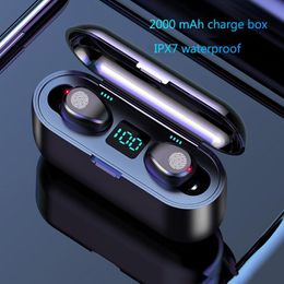 Wireless Earphones Bluetooth V5.0 F9 TWS Super Bass IPX7 Waterproof Headphone LED Display 2000mAh Power Bank Headset With Microphone