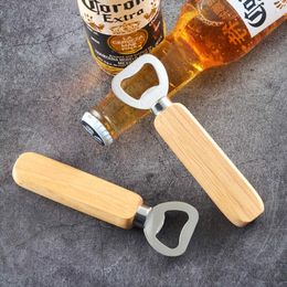 Bottle opener beer cap remover wine wooden handle stainless steel kitchen tool wood party supply for man LX3309