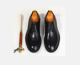 New Fashion black Men's lace-up Dress Shoes Genuine Leather round-toe Oxfords Shoes Business Office low heel shoes