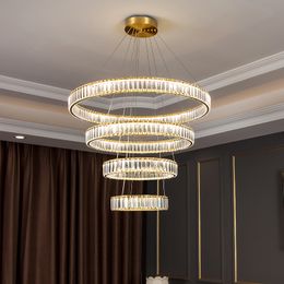 Modern Crystal Round Chandelier Lighting LUSTER Staircase LUSTR Chandelier In The Bedroom Indoor AC110V 220V Light Fixtures