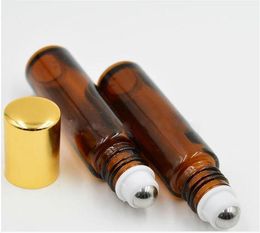 Wholesale 700pcs 10ml 1/3oz THICK ROLL ON GLASS BOTTLE Fragrances ESSENTIAL OIL Perfume Bottle WITH SS Roller Ball Gold Lids#37111