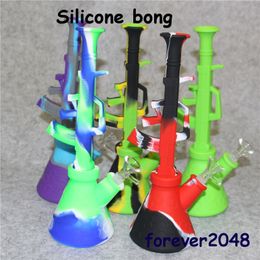 New design AK47 Silicone water pipe staright hookahs non fading printing silicone bong dab rig thick glass bubbler Hookah