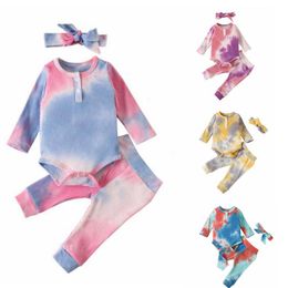 Baby Girl Clothes Tie Dyed Girls Romper Pants Headband 3pcs Sets Long Sleeve Children Outfits Boutique Baby Clothing