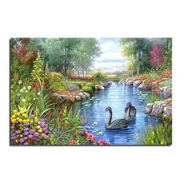 Black swan in the river 60X40 new needlework 100% full square drill diamond painting diy cross stitch diamond embroidery mosaic