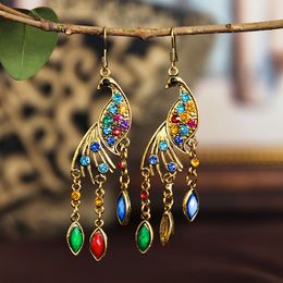 s1686 fashion jewelry vintage peacock earrings rhinstone peacock dangle earrings