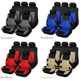 9pcs set Embroidery Car Seat Covers Set Universal Fit Most Cars Covers with Tire Track Styling Auto Interior Decoration Car Seat P2353