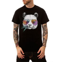 Summer 2020 New Casual Glasses Panda Print Short Sleeve T Shirt Men O-Neck Cotton Streetwear T-shirt Tops Tees Hip Hop US Size