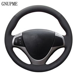 DIY Hand-stitched Black Artificial Leather Car Steering Wheel Cover for Hyundai I30 2008 2009 2010 FD