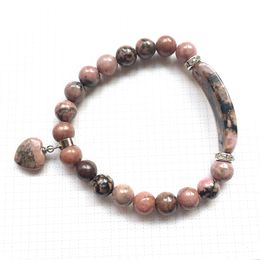 SN0862 8 mm Natural Rhodonite Pendant Bracelet for Women New Arrival Design Gem Stone Yoga Bracelet Trendy Balance Jewelry