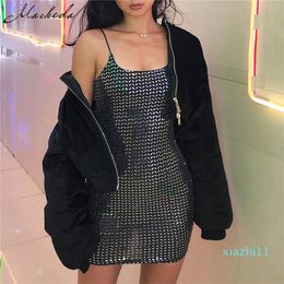 Hot Sale Macheda Sexy Black Bling Sequin Women Dress Spaghetti Strap Sleeveless Fashion Slim Party Dresses Casual