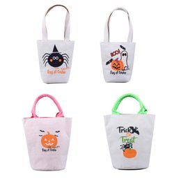 4pcs/set Halloween Trick Or Treat Tote Bag With Handles Reusable Canvas Bag For Candy Gifts Grocery Favours Shopping For Kids Adults LX3374