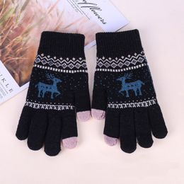 Touch Screen Deer Gloves Men And Women Velvet Thickening Five Fingers Knitting Warm 5 Colors
