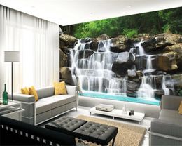 3d Landscape Wallpaper Natural Scenery Mountain Bamboo Forest Flowing Water Waterfall Background Wall Decorative 3d Mural Wallpaper