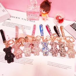 Cute Handmade Jewellery DIY Cartoon Rhinestone Bears Keychain Crystal Bomgom Bear Key Chain Keyring Bag Charm Pendant Accessories