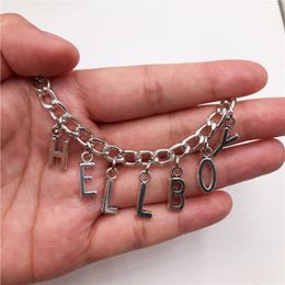 Hiphop DIY Statement Necklace Alphabet Bitch Hellboy Pendant Fun Game Statement Necklace Women Charm Party Jewellery Accessories